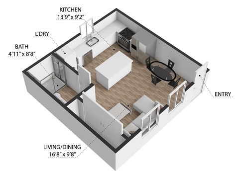 Floor plan for studio, 1 bath, 450 sqft